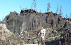 Ice wedges in permafrost on an Arctic riverbank