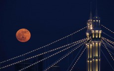 Full Moon Rises Over Albert Bridge In London