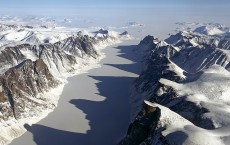 Ice covered Baffin Island fjord