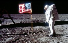 Buzz Aldrin Poses next To The U.S. flag On Moon