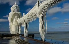 Frozen Lighthouse In Lake Michigan