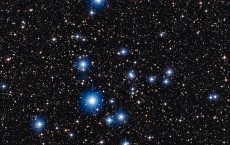 bright blue stars is the cluster NGC 2547, a group of recently formed stars 