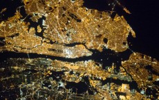 New York City metropolitan area at night from space