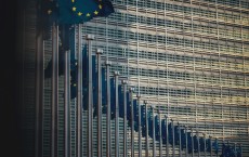 Flags of the member states of the European Union in front of the EU-commission building 