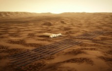 Mars One base with two habitats and solar panels.