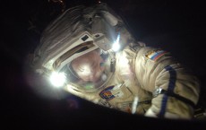 Flight Engineer Alexander Misurkin participates in a spacewalk.