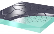 Graphene was deposited onto a glass substrate. The ultrathin layer is but one atomic layer thick (0.3 Angström, or 0.03 nanometers), although charge carriers are able to move about freely within