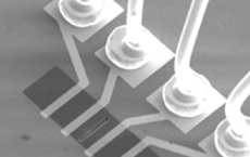 Graphene NEMS pressure sensor, consisting of a single graphene layer suspended above a trench in the substrate.