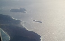 Niijima Island seen from an airplane over the Pacific Ocean.